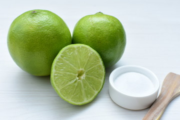 Tahiti lemons, whole, sliced and salt