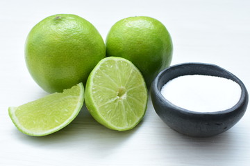 Tahiti lemons, whole, sliced and salt