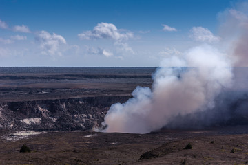 Closeup of Halemaumau crater produces thick flume, Kilaeuea volcano, Hawaii,, USA.