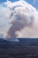 Closeup of Halemaumau crater produces vertical flume, Kilaeuea volcano, Hawaii,, USA.