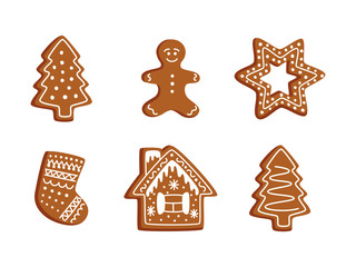 Christmas gingerbread set. Hand drawn vector illustration. 