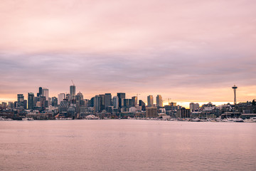 City Skyline during Sunset by Lake