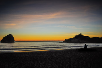 Fototapeta na wymiar Sunset at Pacific City Beach, Oregon Coast, USA