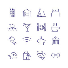 Traveling vector outline icon set. Hotel symbol