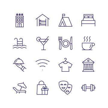 Traveling vector outline icon set. Hotel symbol