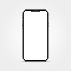 Realistic phone mockup. Smart device isolated on white backdrop. Cellphone with empty display. Modern smartphone template. Telephone concept. Vector illustration