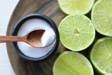 Tahiti lemons, whole, sliced and salt