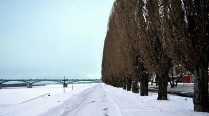 road bridge over a frozen river. Nizhny Novgorod. Russia