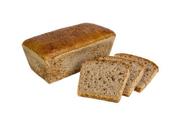 Single and sliced loaf of bread isolated on white background