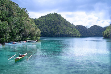 Fototapeta na wymiar Sugba lagoon, tourists attraction. Beautiful landscape with blue sea lagoon, National Park, Siargao Island, Philippines.
