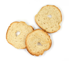 Bake rolls. Mini bread chips isolated on white background.