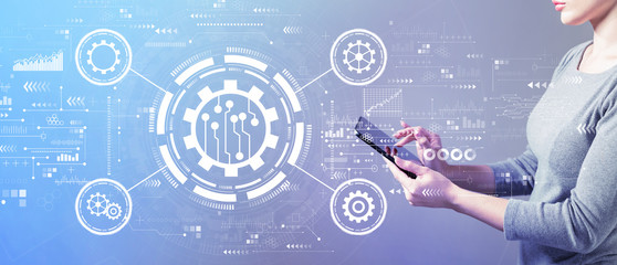Automation concept with business woman using a tablet computer