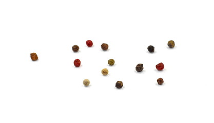 Spice of multicolored pepper isolated on white background.