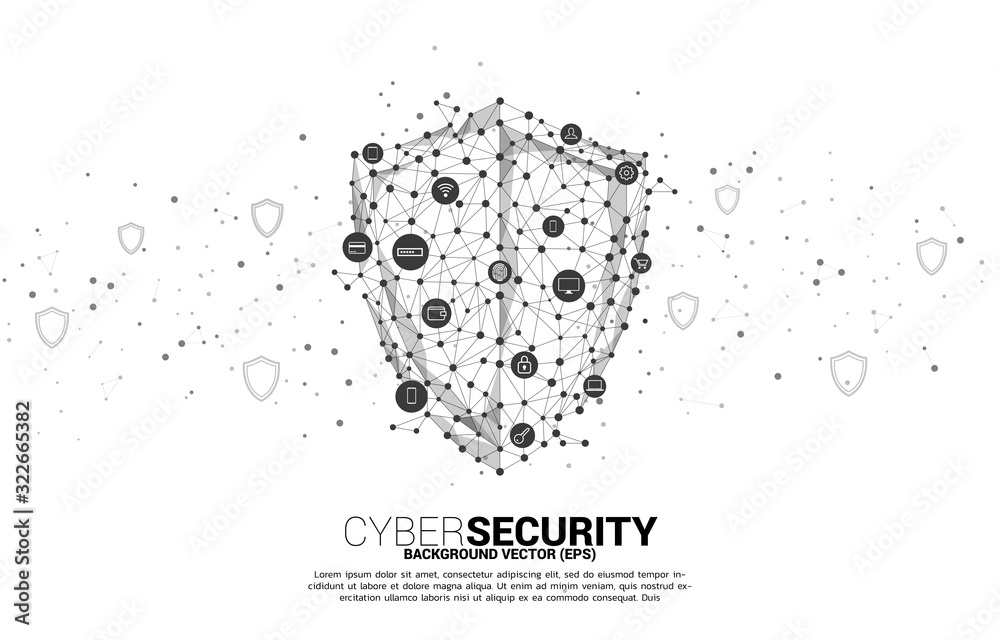 Poster Protection shield icon from dot connect line polygon technology network and privacy and payment data icon. concept of cyber and internet security.