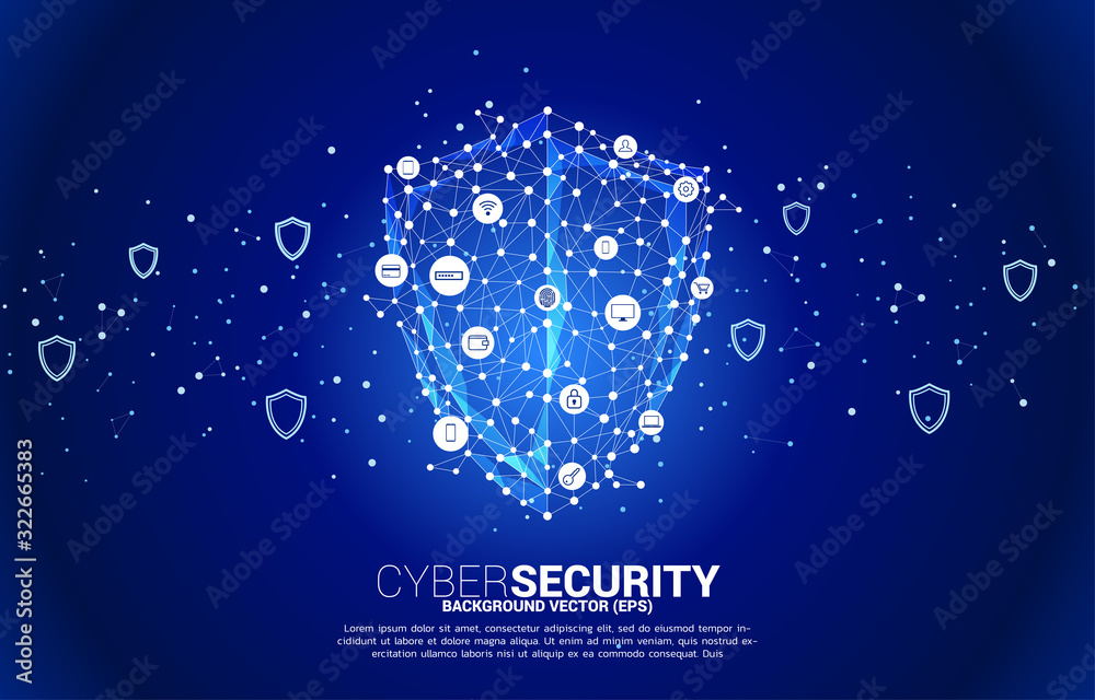 Aufkleber Protection shield icon from dot connect line polygon technology network and privacy and payment data icon. concept of cyber and internet security.