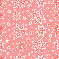 Vector red abstract snowflake stars seamless background 02. Suitable for textile, gift wrap and wallpaper.