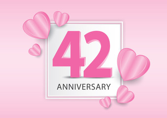 42 Years Anniversary Logo Celebration With heart background. Valentine’s Day Anniversary banner vector template