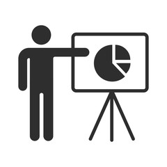 Businessman Presentation Growing Chart Board Icon, Flat pictogram Icon. Vector isolated illustration.