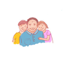 Hand drawn illustration of family - girl, boy, and man.