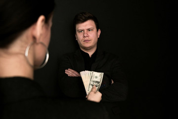 Concept for corruption and bribing fraud finance with bundle of dollar