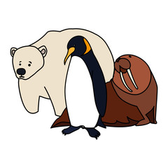arctic animals in a white background