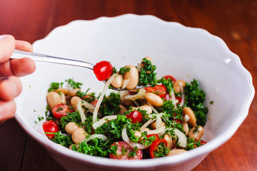 fresh salad with cherry tomatoes and beans