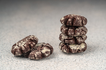 Chocolate Crinkle Cookies close-up on a gray background.