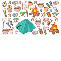 Camping vector illustration. Travel outdoor adventure