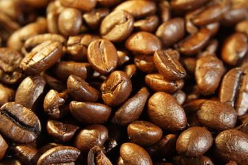 natural coffee beans in enlargement
