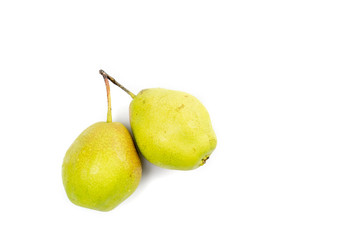 Isolated two fresh green Chinese pear on white background. Clipping path.