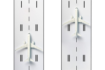 Two Aircraft top view, Airplane on parallel landing background. Air travel theme and Wanderlust concept © bychykhin