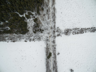 Aerial view of rural area in winter