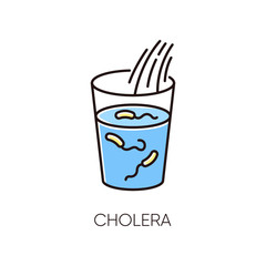 Cholera RGB color icon. Endemic bacterial infection, infectious disease. Medical diagnosis, healthcare and medicine. Glass with dirty, contaminated drinking water isolated vector illustration