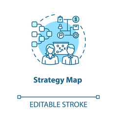 Fototapeta na wymiar Strategy map concept icon. Entrepreneurship, startup. Company team building. Business planning idea thin line illustration. Vector isolated outline RGB color drawing. Editable stroke