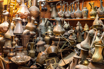 Metal jars in shop