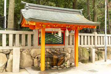 Water bath at Ikuta Inari shrine in Kobe, Japan