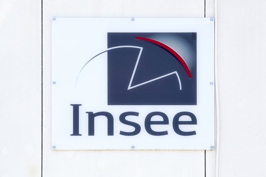 Montpellier, France - July 5, 2018: INSEE logo on a wall. The National Institute of Statistics and Economic Studies is the national statistics bureau of France 