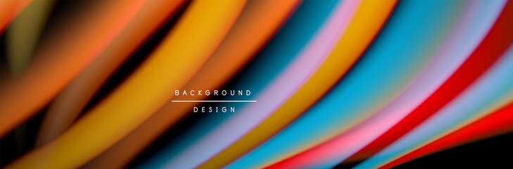 Сolorful flow poster. Wave liquid lines and shapes in black color background. Vector Illustration