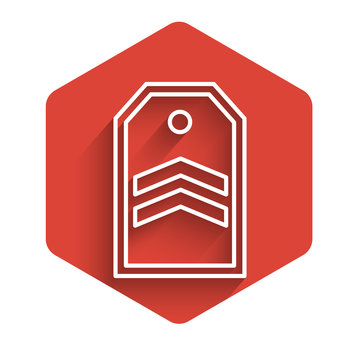 recommend clip art: White line Chevron icon isolated with long shadow. Military badge sign. Red hexagon button. Vector Illustration