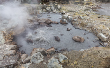 Hot water springs at Furnas fumaroles in Sao Miguel, Azores, Portugal