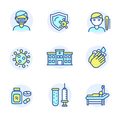 Set of virus and medical related icon in linear color style isolated on white background 