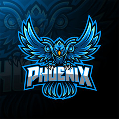 Blue phoenix esport mascot logo design © Visink.art