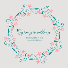 Simple pattern of leaf and floral frame, for spring calling greeting card template design. Vector
