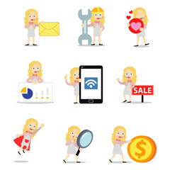 Set character of woman game show host in television.