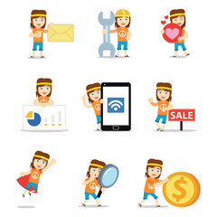 Set character of hippie man having spreading unique fashion style.