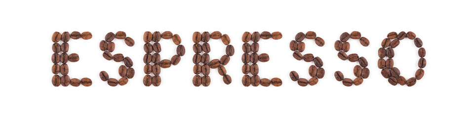 High resolution roasted coffee beans in letters