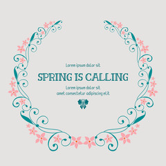 Antique spring calling greeting card design, with leaf and floral frame decor. Vector