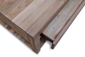 Naklejka na ściany i meble natural teak wood table with a white background