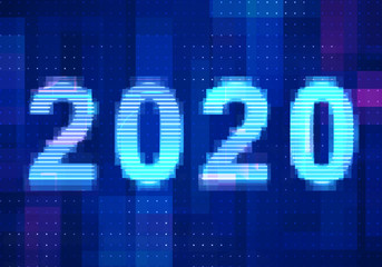 2020 vision new year with technology blue background. Abstract digital machine learning with digital future design concept. 