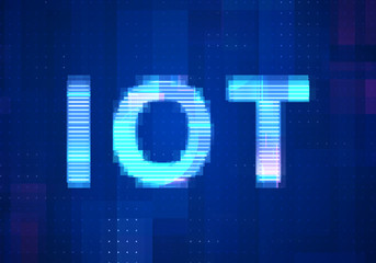 Internet of things (IOT) on the  screen on monitor computer technology with blue background. Abstract digital future design concept. 